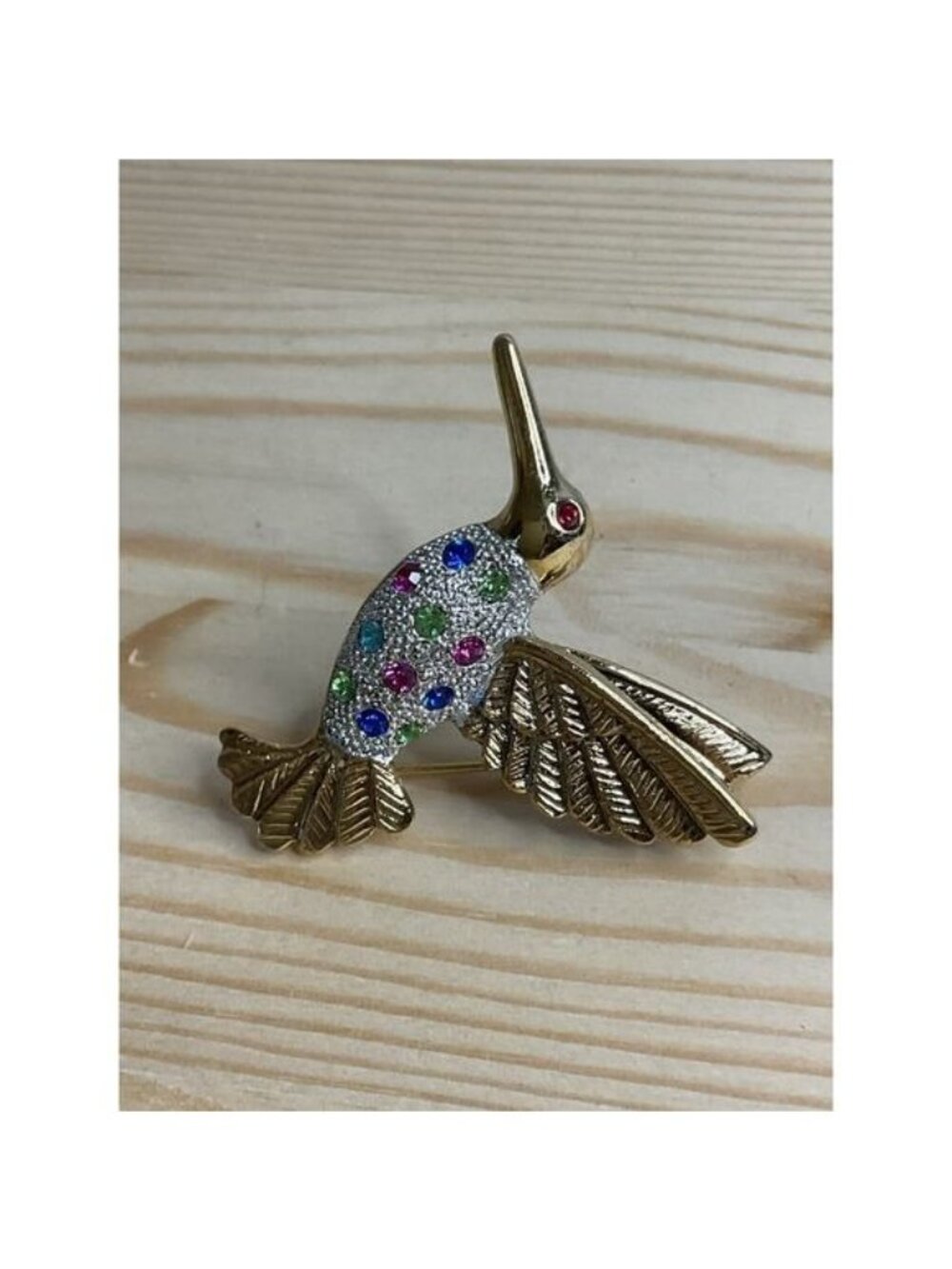 Vintage Premier Designs Gold Hummingbird Brooch Multi Rhinestone Cute Y2K Pin